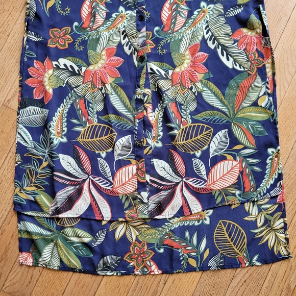 Spense Floral Shirt Tunic Sleeveless Band Collar Hi Low Hem - Picture 4 of 14